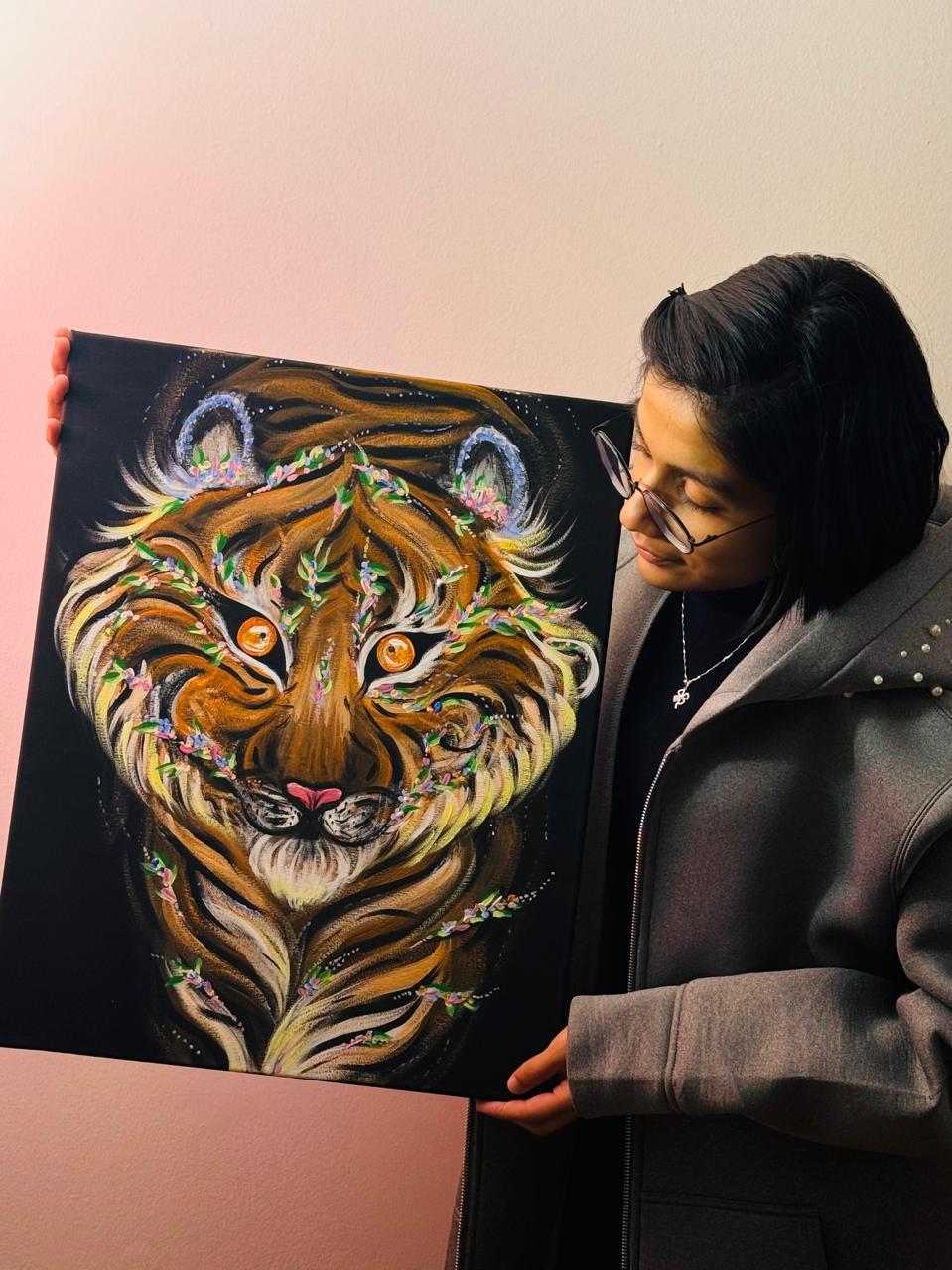 Dhruval, with the tiger she painted